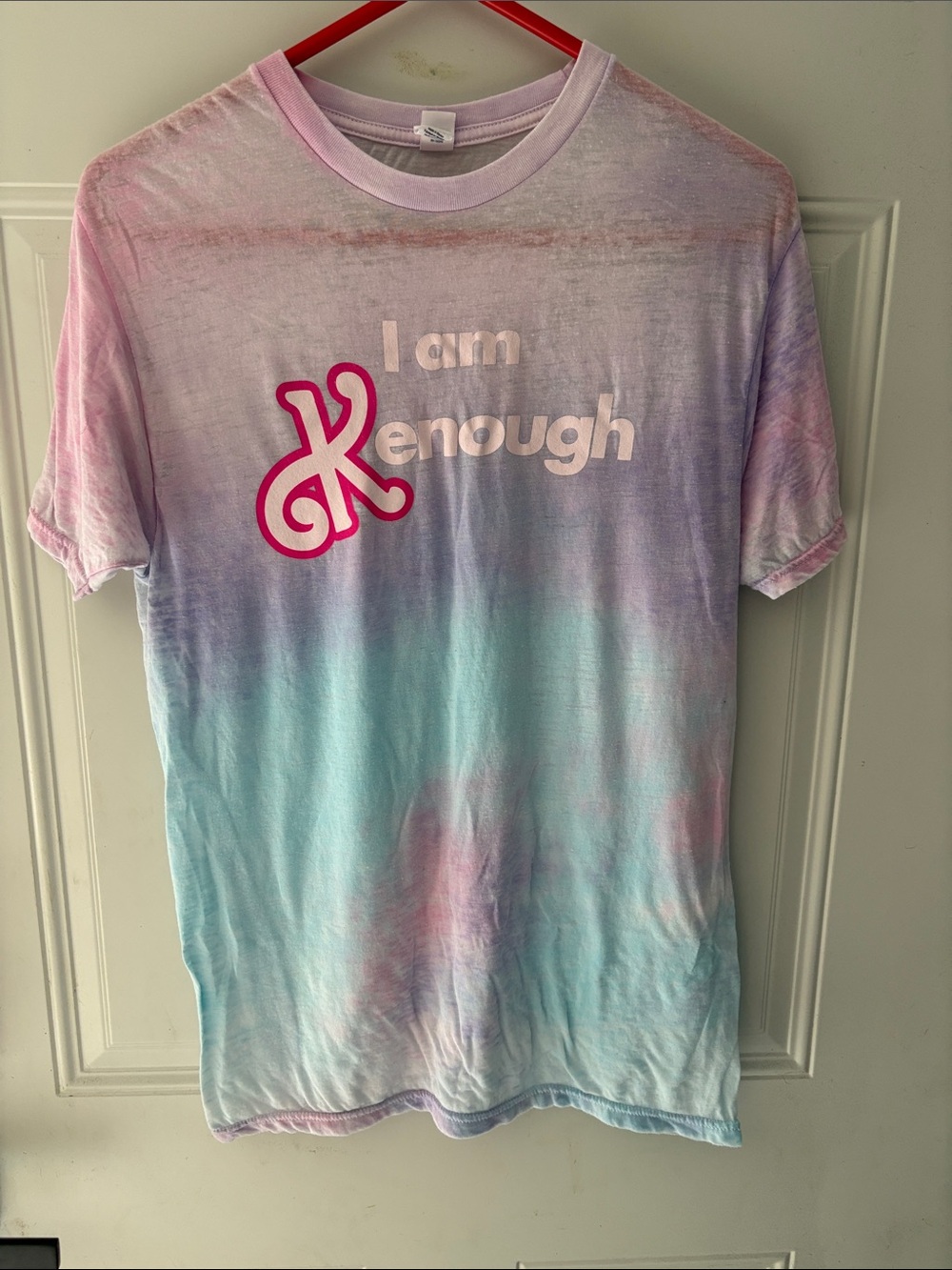 I Am KENough Barbie Tie-Dye Tee in Pastel Pink & Blue